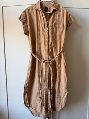 GAP M Button-Front Midi Dress with Tie Waist